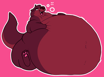 anthro belly big_belly big_butt bloated burping butt female feral half-closed_eyes huge_belly huge_butt immobile narrowed_eyes nude nude_female obese overweight solo stuffing weight_gain katabooz pepper_(katabooz) mammal mustelid otter