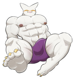 abs anthro big_muscles blush bodily_fluids bulge claws clothed clothing detailed_bulge fangs feet genital_outline glistening glistening_body male muscular muscular_anthro muscular_male nails navel navel_piercing nipple_piercing nipples noseless pecs penis_outline piercing pointy_ears purple_clothing purple_underwear sharp_teeth simple_background sitting smile solo sweat teeth toe_claws toenails toes tongue tongue_out topless underwear white_background white_body white_skin yellow_claws yellow_eyes yellow_teeth yellow_toe_claws oyasmis miya_(oyasmis) domestic_cat felid feline felis mammal hi_res