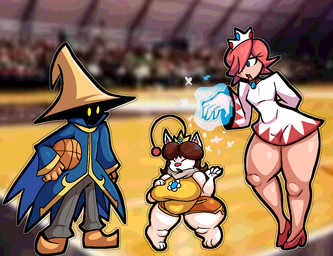 3_toes after_transformation antennae_(anatomy) anthro basketball belly big_breasts blue_clothing blue_eyes blurred_background bottomwear breasts brown_hair clothing crown daisy_(flower) feet female flower footwear gold_crown grey_bottomwear grey_clothing grey_pants group hair hat headgear headwear high_heels magic male orange_bottomwear orange_clothing orange_shorts pants particles pink_hair plant pointy_shoes robe shoes shorts shortstack shortstack_female silver_crown thick_thighs toes transformation trio white_body white_clothing wide_hips wizard_hat yellow_clothing yellow_eyes derocrossh final_fantasy mario_bros mario_hoops_3-on-3 nintendo square_enix black_mage_(job) mage_(final_fantasy) princess_daisy white_mage_(final_fantasy) black_mage_(final_fantasy) human humanoid mammal moogle digital_media_(artwork)
