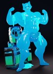 anthro bedroom_eyes big_muscles bodily_fluids dripping erection flexing genital_fluids growth huge_muscles looking_at_viewer male muscle_growth muscular muscular_male muscular_thighs narrowed_eyes pose precum precum_drip seductive shield slime slurp_juice solo tube vat vapormakes epic_games fortnite meowscles hi_res