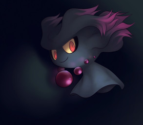 >:) ambiguous_gender armless black_background dark flying legless looking_at_viewer not_furry red_eyes simple_background smile smirk solo yellow_sclera zaikudo nintendo pokemon generation_2_pokemon ghost misdreavus pokemon_(species) spirit