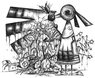ambiguous_gender apple arrow_(weapon) food fruit group nightmare_fuel plant ranged_weapon simple_background solo_focus weapon white_background wings kyoukenekie nintendo pokemon avian bird generation_2_pokemon goo_creature natu pokemon_(species) xatu graphite_(artwork) greyscale monochrome traditional_media_(artwork)