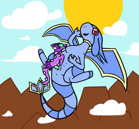blue_body blue_tail blue_wings blush breasts cloud day duo female flying flying_sex genitals green_eyes green_penis horn humanoid_genitalia humanoid_vulva male mountain outside penetration penis purple_tail sex spikes spikes_(anatomy) sun tail two_tone_tail two_tone_wings vaginal vaginal_penetration vulva wings yellow_tail trooper3 nintendo pokemon kyra_(bloquito) rhenny_(rhenaudthelukark) flygon generation_3_pokemon pokemon_(species) 2024 hi_res