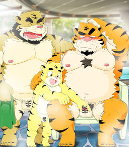 adult_on_young age_difference anthro armpit_hair balls bath bathhouse belly blush body_hair detailed_background exposure_to_minor flaccid fondling_penis genitals group hot_spring kemono larger_but_small male male/male micropenis moobs navel nipples onsen orange_body overweight overweight_male penis pink_nose pubes sitting small_penis steam touching_penis water yellow_body young young_anthro shibatanukiti felid mammal pantherine tiger 2023 absurd_res censored hi_res father_(lore) grandchild_(lore) grandfather_(lore) grandparent_(lore) grandson_(lore) incest_(lore) parent_(lore) son_(lore)