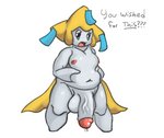 balls belly big_balls big_penis bodily_fluids dripping generation_3_pokemon genital_fluids genitals hand_on_belly holding_belly huge_penis humanoid humanoid_genitalia humanoid_penis jirachi legendary_pokemon male navel nintendo nipples nova_nsfw nude open_mouth overweight overweight_humanoid overweight_male penis pokemon pokemon_(species) precum precum_drip simple_background solo thick_thighs