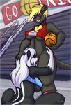 anthro anthro_on_anthro ball basketball_(ball) basketball_court biped black_body black_breasts black_ears black_face black_fur black_hands black_lips black_nose black_tail blonde_hair blue_clothing blue_eyes blue_topwear bottomless breasts chest_tuft clothed clothing clothing_lift crouching cunnilingus detailed_background duo eyes_closed female female/female fingers fur genitals hair head_grab holding_ball holding_object inside interspecies jersey lips long_hair monotone_body monotone_breasts monotone_face monotone_fur monotone_hair monotone_hands multicolored_body multicolored_clothing multicolored_face multicolored_fur multicolored_tail multicolored_topwear nipple_outline open_mouth oral partially_clothed pink_tongue pussy red_clothing red_topwear sex short_hair snout standing tail teeth tongue tongue_out topwear tuft two_tone_body two_tone_clothing two_tone_face two_tone_fur two_tone_tail two_tone_topwear under_boob vaginal white_body white_clothing white_face white_fur white_hair white_hands white_tail white_topwear locosaltinc summer_grass tanya_(marbles) felid lion mammal mephitid pantherine skunk 2014 digital_media_(artwork) story story_in_description watermark