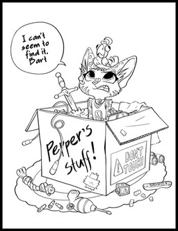 ambiguous_gender anthro big_pupils clothing collar duo facial_markings fangs female feral fur head_markings inside_box jersey long_tail looking_at_another markings open_mouth pupils shirt simple_background speech_bubble spots spotted_body spotted_fur striped_markings stripes tail teeth text topwear young ruffu pepper_in_the_sandbox bart_(ruffu) pepper_(ruffu) avian bird felid feline mammal parrot serval digital_drawing_(artwork) digital_media_(artwork) low_res monochrome sketch