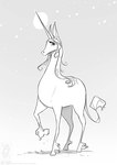 anthro female fetlocks glowing glowing_horn hair horn raised_leg solo standing conditional_dnp jollyjack mythology the_last_unicorn amalthea_(tlu) equid equine mammal mythological_creature mythological_equine unicorn 2024 greyscale monochrome