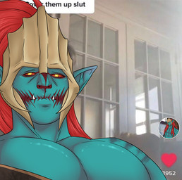 big_muscles big_pecs blood blood_on_face bodily_fluids bodypaint bone_helmet face_paint fake_screencap fangs hair humanoid_pointy_ears like_button long_hair looking_at_viewer male male_humanoid muscular muscular_humanoid muscular_male neutral_expression not_furry pecs pointy_ears profanity pupils red_hair red_sclera screencap screencap_background solo teal_body teal_skin teeth text underbite yellow_eyes yellow_pupils lindy_dark cover_them_up_slut dota valve huskar_the_sacred_warrior humanoid troll_(mythology) 2023 bust_portrait digital_drawing_(artwork) digital_media_(artwork) draw_over english_description english_text hi_res meme portrait