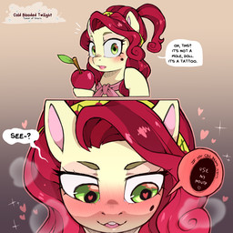 blush dialogue eyebrows eyelashes female feral fur green_eyes hair heart_eyes heart_symbol hooves long_hair looking_at_viewer open_mouth red_hair solo speech_bubble talking_feral tan_body tan_fur teeth text cold-blooded-twilight friendship_is_magic hasbro my_little_pony cherry_jubilee_(mlp) earth_pony equid equine horse mammal pony 1:1 english_text hi_res
