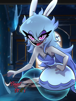 anthro breasts cleavage clothed clothing female legless rabbit_ears solo usagi_star mario_bros mario_plus_rabbids_kingdom_battle mario_plus_rabbids_sparks_of_hope nintendo raving_rabbids rayman_(series) ubisoft midnite_(mario_plus_rabbids) ghost lagomorph mammal rabbid spirit 3:4 crossover hi_res