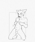 animal_genitalia animal_penis anthro balls begging biped bodily_fluids border canine_genitalia canine_penis ears_down fluffy flying_sweatdrops fur genitals gesture hand_gesture iconography index_to_index kneeling looking_offscreen male monotone_body nude outside_border penis penis_tip pivoted_ears sheath simple_background solo sweat sweatdrop sweatdrop_(iconography) white_background white_body white_fur resrabbutt canid canine canis domestic_dog mammal digital_drawing_(artwork) digital_media_(artwork) hi_res monochrome