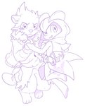 ambiguous_gender anthro blush clothing duo hair hand_holding male male/ambiguous romantic romantic_ambiance simple_background smile thin_calves thin_legs thin_thighs white_background naoren nintendo pokemon dewott generation_3_pokemon generation_5_pokemon kirlia pokemon_(species) monochrome purple_and_white