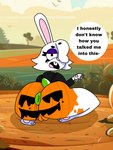 alternative_fashion annoyed anus big_butt bodypaint butt female goth huge_butt jade_(hoppygoth) painted_butt puffy_anus pumpkin_butt pumpkin_patch solo text hoppygoth_(artist) lagomorph leporid mammal rabbit 3:4 absurd_res english_text hi_res