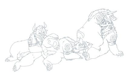 anal anal_fisting anal_penetration bodily_fluids cum erection feral feral_druid fist fisting foursome genital_fluids genitals group group_sex male male/male male_penetrated male_penetrating male_penetrating_male penetration penis sex tongue conditional_dnp sefeiren blizzard_entertainment warcraft bear mammal tauren_(feral)