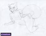 anthro arm_wraps butt crossgender fur male nude simple_background solo white_body white_fur wraps crossman teenage_mutant_ninja_turtles alopex arctic_fox canid canine fox mammal true_fox absurd_res graphite_(artwork) hi_res monochrome sketch traditional_media_(artwork)