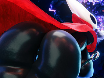 anthro anus big_breasts black_body black_eyes breasts butt cloak clothing female genitals glowing glowing_genitalia glowing_vulva horn low-angle_view mostly_nude nipples non-mammal_breasts presenting rear_view solo standing vulva white_head furry_ghosty samzan_(modeler) hollow_knight_(franchise) team_cherry hornet_(hollow_knight) arachnid arthropod spider 2025 3d_(artwork) 4:3 digital_media_(artwork) hi_res