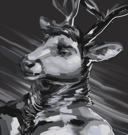 anthro horn male solo greennie deer mammal 2022 absurd_res black_and_white digital_media_(artwork) digital_painting_(artwork) hi_res monochrome painting_(artwork) portrait