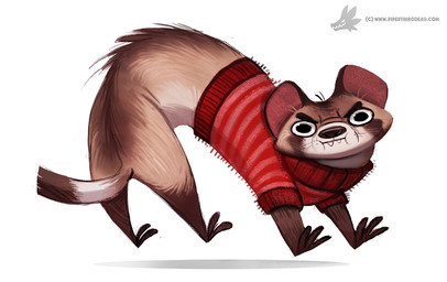 ambiguous_gender angry black_eyes brown_body brown_fur clothing fangs feral fur jumping simple_background solo sweater tan_body tan_fur teeth text topwear white_background piper_thibodeau domestic_ferret mammal mustelid musteline true_musteline weasel 2015 digital_media_(artwork) digital_painting_(artwork) painting_(artwork) url