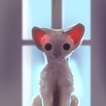 ambiguous_gender facial_crest feral front_view looking_at_viewer nude nude_female sitting_on_window_sill solo tan_ears tan_nose window_light domestic_cat felid feline felis mammal absurd_res half-length_portrait hi_res portrait female_(lore)