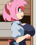 anthro apron big_breasts breasts cleavage clothed clothing cosplay female holding_breast huge_breasts solo aokushan kobayashi-san_chi_no_maidragon miss_kobayashi's_dragon_maid sega sonic_the_hedgehog_(series) amy_rose ilulu eulipotyphlan hedgehog mammal absurd_res hi_res