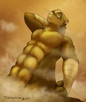 abs anthro looking_at_viewer low-angle_view male male_anthro muscular muscular_male nude_anthro nude_male solo worm's-eye_view themuffinly muffin_(themuffinly) domestic_ferret mammal mustelid musteline true_musteline weasel 2021 restricted_palette male_(lore)