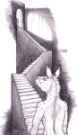 anthro ascending horn light male perspective rear_view shadow solo stairs ecmajor mythology equustra_(ecmajor) equid equine mammal mythological_creature mythological_equine unicorn 2007 traditional_media_(artwork)