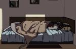 2017 absurd_res anthro bed bedding bedroom big_ears big_tail blanket book carpet cellphone clothing digital_media_(artwork) electronics fur furniture grey_body grey_fur hair hi_res hierro hierro_(artist) lying phone pillow solo tail