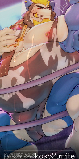 anthro barazoku beard belly biceps big_belly big_muscles black_clothing black_hair blonde_hair blue_body bodily_fluids bulge championship_belt claws clothing ear_piercing eyes_closed facial_hair facial_piercing feet fighting_ring fingers flexing flexing_bicep hair huge_belly male musclegut muscular muscular_anthro muscular_male nipple_outline nipple_piercing nipples overweight overweight_anthro overweight_male pecs piercing smile solo sweat teeth text toe_claws white_body wrestler wrestling wrestling_singlet koko2unite nintendo pokemon generation_1_pokemon pokemon_(species) snorlax 2025 hi_res url
