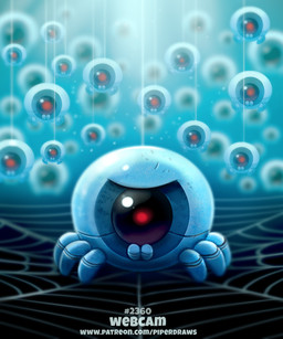 ambiguous_gender arthropod_webbing camera group humor machine pun red_eyes solo_focus spider_web text visual_pun webcam piper_thibodeau arachnid arthropod robot spider digital_media_(artwork) digital_painting_(artwork) painting_(artwork) url