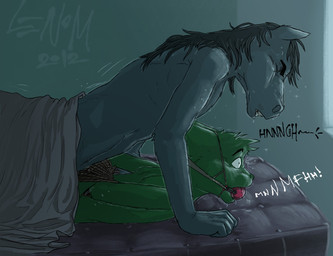 2012 ambiguous_gender anal anal_penetration arm_support ball_gag bed black_hair blanket bound cat clenched_teeth domination duo equine eyes_closed feline forced from_behind fur gag green_fur grey_fur hair horse interspecies lenom mammal penetration rape rolleyes room rope saliva sex sheets side_view size_difference sound_effects sweat teeth wide_eyed window
Rating: Explicit
Score: 35
User: HunterTheDog
Date: January 16, 2014