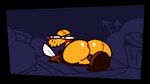 ambiguous_gender anthro big_butt blush butt butt_focus embarrassed knife looking_back lying male on_front plushie rear_view seam_(sewing) solo weapon superiorfox undertale undertale_(series) mad_dummy animate_inanimate living_plushie