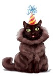 birthday blep clothing derp_eyes hat headgear headwear tongue tongue_out animancer albert domestic_cat felid feline felis mammal 2024 hi_res