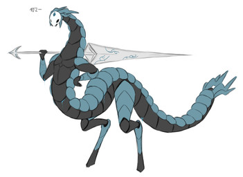 5_fingers ambiguous_gender biped blue_gem fingers forehead_gem gem holding_melee_weapon holding_object holding_sword holding_weapon long_tail melee_weapon nail_(weapon) simple_background solo standing sword tail weapon white_background alphaandrenew hollow_knight_(franchise) team_cherry fan_character arthropod 2024 digital_media_(artwork) hi_res