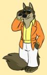 anthro barefoot brown_body brown_fur clothed clothing eyewear feet fur glasses retro simple_background solo skunkbutt_(artist) disney zootopia larry_(zootopia) canid canine canis mammal wolf low_res