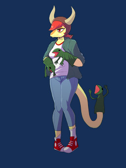 anthro clothed clothing female hair hand_puppet headgear headwear horn puppet red_eyes red_hair simple_background solo transparent_background yellow_body deadassspider cavemanon_studios snoot_game schizo_chan_(snoot_game) compsognathid compsognathus dinosaur prehistoric_species reptile scalie theropod 3:4 alpha_channel hi_res