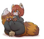 anal anal_vore anthro big_butt blue_eyes bodily_fluids brown_body brown_fur butt clothing drooling duo electronics feral fur hair huge_butt legwear male male/male orange_body orange_fur pawpads phone red_hair saliva sitting size_difference thick_thighs thigh_highs vore white_body white_fur azserfy nintendo pokemon sixfour_(character) ailurid eeveelution generation_1_pokemon jolteon mammal pokemon_(species) red_panda