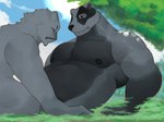 albino anthro duo male muscular muscular_male nipples nude outside pecs rueybear echo_(series) echo_project the_smoke_room nikolai_krol samuel_ayers badger cougar felid feline mammal mustelid musteline 2022 4:3 colored hi_res