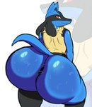 ambiguous_anthro ambiguous_gender anthro big_butt black_body black_fur black_inner_ear blue_body blue_ears blue_fur blue_tail bodily_fluids butt fur huge_butt huge_hips looking_at_viewer looking_back looking_back_at_viewer multicolored_body multicolored_ears multicolored_fur neck_tuft nude presenting presenting_hindquarters rear_view red_eyes shoulder_blades simple_background solo sweat sweaty_butt tail thick_thighs tuft wide_hips yellow_body yellow_fur pegasi_art nintendo pokemon generation_4_pokemon lucario pokemon_(species) 2024 absurd_res digital_media_(artwork) hi_res