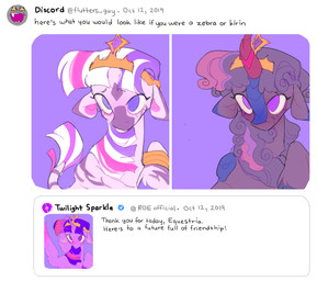 check_mark crown curly_mane ears_down female feral headgear horn looking_at_viewer mane markings pivoted_ears purple_body purple_eyes purple_horn purple_scales red_horn ring ring_(jewelry) scales social_media solo spread_wings striped_body striped_mane striped_markings striped_tail stripes tail tail_markings tail_tuft text tiara tuft wings digitaldogpark friendship_is_magic hasbro here's_what_you_would_look_like_if_you_were_black_or_chinese my_little_pony mythology twitter discord_(mlp) twilight_sparkle_(mlp) dragon equid equine horse kirin kirin_(mlp) mammal mythological_creature mythological_equine mythological_scalie pony scalie winged_unicorn zebra 2024 english_text meme