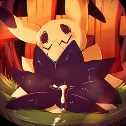 blush bodily_fluids cum cum_inside detailed_background duo female fence feral genital_fluids grass plant vaginal lodetail nintendo pokemon generation_7_pokemon human mammal mimikyu pokemon_(species) 1:1 2026 digital_media_(artwork) hi_res