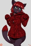 anthro clothed clothing cute_fangs fangs female hair hoodie oversized_clothing oversized_hoodie oversized_topwear partially_clothed red_hair smile solo teeth tongue tongue_out topwear euyoshi89 lucky_(ralsei746) domestic_cat felid feline felis mammal 2:3 hi_res