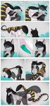 anthro anthro_on_feral bestiality biped black_body black_hair black_nose blue_eyes border breasts countershade_face countershade_neck countershade_tail countershade_torso countershading dipstick_tail duo erection face_lick female feral gender_transformation genitals green_penis green_tongue grey_body gynomorph gynomorph/male hair herm herm/male inside intersex intersex/male legs_together licking licking_another light_bulb male markings motion_lines mtf_transformation nipples nude penis quadruped simple_eyes sitting sitting_on_ground spread_legs spreading tail tail_markings tongue transformation white_body white_border white_countershading yellow_markings theeldertrinity bql-426_(theeldertrinity) forefox canid canine fox mammal scalie 2018 colored comic hi_res shaded herm_(lore)