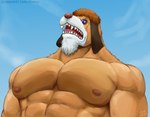 abs anthro biceps exterior eyewear glasses male muscular muscular_male nipples obliques pecs ribs solo teeth triceps jabuhusky one_piece duke_dogstorm canid canine canis domestic_dog mammal minkmen_(one_piece)