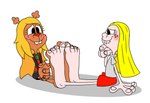 aged_up anthro barefoot big_feet blonde_hair blush buckteeth curling_toes dorky duo eye_contact feet female female/female foot_fetish footsie freckles hair happy human_on_anthro humanoid_feet interspecies looking_at_another plantigrade teeth toe_wiggle toony mepwep cartoon_network deltarune ed_edd_n_eddy undertale_(series) may_kanker noelle_holiday deer human mammal animated short_playtime