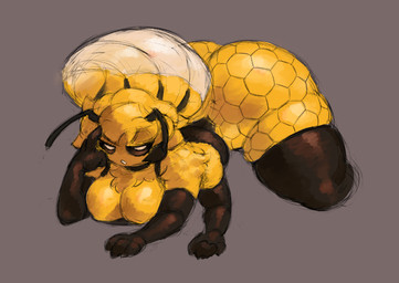 4_arms antennae_(anatomy) anthro armwear arthropod_abdomen ass_up big_breasts big_butt black_armwear black_clothing black_elbow_gloves black_gloves black_handwear black_legwear black_sclera black_thigh_highs blonde_hair bottom_heavy breasts bubble_butt butt chest_tuft cleavage clothed clothing crawling elbow_gloves female fingers fishnet_clothing fishnet_legwear fur gloves grey_background hair handwear huge_butt huge_thighs legwear looking_at_viewer multi_arm multi_limb muscular muscular_anthro muscular_female open_mouth simple_background solo squish thick_thighs thigh_highs thigh_squish tuft white_eyes wide_hips yellow_body yellow_fur numberninelarge arthropod bee hymenopteran insect digital_media_(artwork) hi_res shaded soft_shading