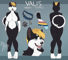 anthro biped breasts butt countershade_torso countershading feet female front_view fur hair navel nude nude_anthro nude_female rear_view smile solo standing tail teeth toes tongue fenn.perrox canid canine canis domestic_dog mammal 2026 digital_drawing_(artwork) digital_media_(artwork) hi_res