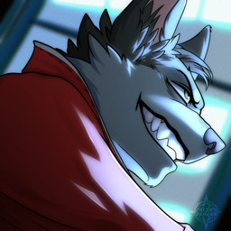 angry anthro cheek_tuft clothing cyberpunk dramatic_lighting dramatic_pose facial_tuft fangs fluffy_ears full_render fur grey_body grey_fur grin jacket just male neon_glow neon_lights red_clothing red_jacket red_topwear smile snarling solo teeth topwear tuft alek_zender alekzender zender canid canine canis mammal wolf 1:1 bust_portrait hi_res icon portrait