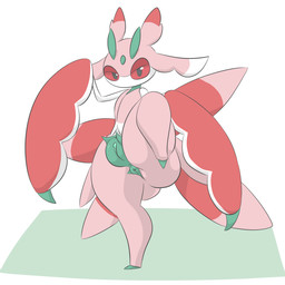 anthro anus black_eyes butt female genitals green_body green_vulva looking_at_viewer mouthless narrowed_eyes nude nude_anthro nude_female on_one_leg pink_body red_body red_sclera solo spread_legs spreading standing thick_thighs vulva white_body dendollae nintendo pokemon generation_7_pokemon lurantis pokemon_(species) 1:1