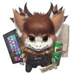 ambiguous_gender anthro beverage_can brown_body brown_fur brown_hair controller electronics fur game_controller green_eyes hair keychain looking_at_viewer playstation_button_symbol playstation_controller solo tablet tablet_computer wireless_controller silverfox5213 dualshock dualshock_3 microsoft microsoft_windows mythology nestle playstation playstation_3 sony_corporation sony_interactive_entertainment windows_8 milo_(milodesty) dragon furred_dragon furred_scalie mythological_creature mythological_scalie scalie 1:1 2013